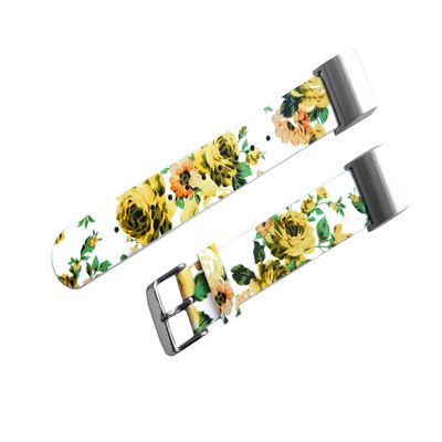 NICKSTON Floral FL-1 Yellow Roses Band Compatible with Fitbit Charge 4, Charge 3 and Charge 2 Tracker Leather Strap (4. Rose Gold Color Buckle Adapters, For Charge 2)