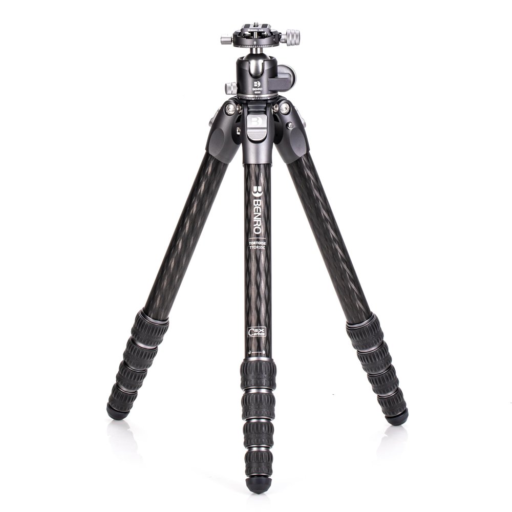 Benro Tortoise Columnless Carbon Fiber Tripod Kit 5-Section Travel Tripod with Low-Profile GX35 Dual Panoramic Ball Head, Arca-Swiss Plate, 33 lb Capacity for DSLR/Mirrorless Cameras (TTOR35CGX35)