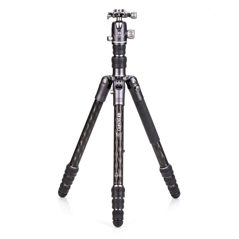 Benro BAT Carbon Fiber Travel Two Series Tripod with VX25 Dual-Pan Ball Head Multi-Angle Legs, Monopod Conversion, Arca-Compatible Quick Release & Compact 5-Section Design (FBAT24CVX25)