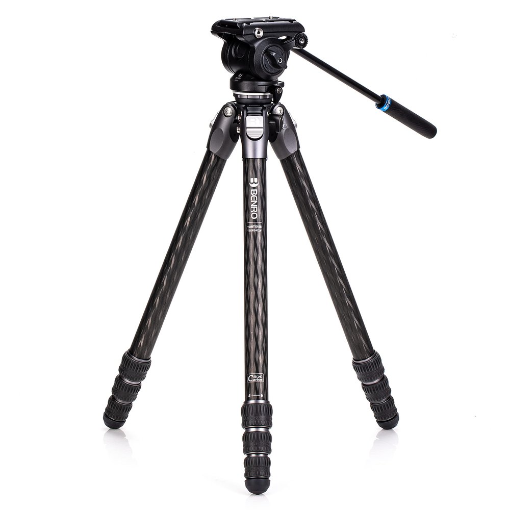 Benro Tortoise Columnless Carbon Fiber Tripod System with S4PRO Video Head, Flat-Base Compatibility, 9.2564.4 Height Range, Travel Video Support Kit (TTOR34CLVS4PRO)