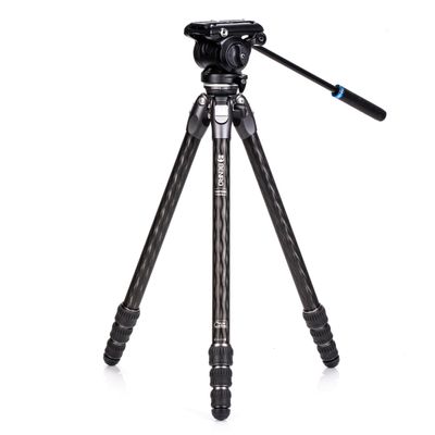 Benro Tortoise Columnless Carbon Fiber Travel Tripod Kit with S4PRO Flat-Base Video Head, 4-Section Legs, Low Minimum Height & 8.8 lb Payload (TTOR24CLVS4PRO)