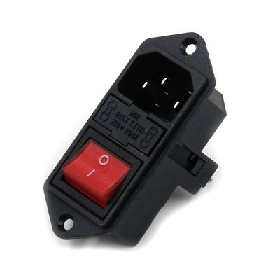 Semetall Inlet Module Plug 3 Pin IEC320 C14 Power Socket Inlet Module Plug 5A Fuse Switch Male Power Socket 10A 250V Rocker Switch (Red,Black)
