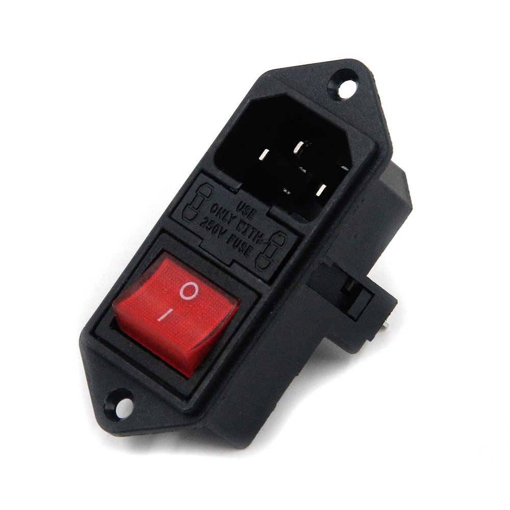 Semetall Inlet Module Plug 3 Pin IEC320 C14 Power Socket Inlet Module Plug 5A Fuse Switch Male Power Socket 10A 250V Rocker Switch (Red,Black)