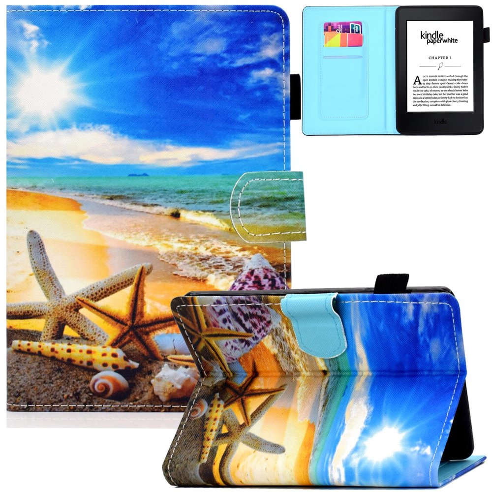 Artyond Case for Kindle Paperwhite, PU Leather Folio Card Slots Cover with Auto Sleep/Wake Case for Amazon Kindle Paperwhite 123 (Fits All 2012, 2013, 2015 and 2016 Versions), Sky Beach