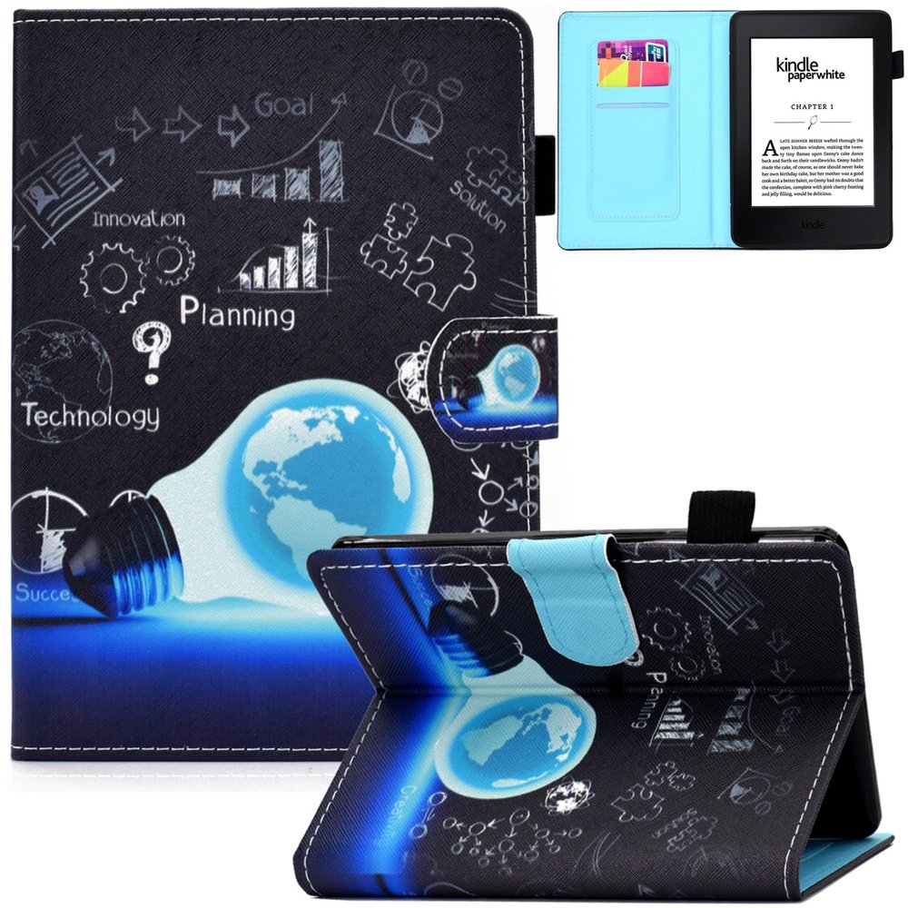 Artyond Case for Kindle Paperwhite, PU Leather Folio Card Slots Case with Auto Sleep/Wake Cover for Amazon Kindle Paperwhite 123 (Fits All 2012, 2013, 2015 and 2016 Versions), Blue Bulb
