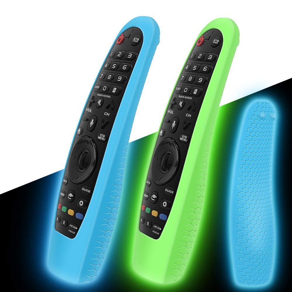2Pack Silicone Protective Case for LG AN-MR600 / AN-MR650 / AN-MR18BA / AN-MR19BA Magic Remote Control [Anti-Lost] Anti Slip Remote Case Cover Skin Holder Sleeve Protector-Glow Blue+Glow Green