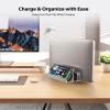 AboveTEK Vertical Laptop Stand, 3 Slots Aluminum Desk Laptop Holder & Laptop Docking Station Stand for MacBook, Tablet, Phone - Universal Fit (Up to 17.3") - Heavy Duty Polished, Anti Slide - Silver view 2