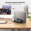 AboveTEK Vertical Laptop Stand Holder, 3 Slots Aluminum Desk Stand with Adjustable Dock Size for Tablet, MacBook, Phone - Universal Fit (up to 17.3") - Heavy Duty Polished, Anti Slide - Black view 2
