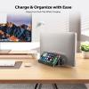 AboveTEK Vertical Laptop Stand, 3 Slots Aluminum Desk Laptop Holder & Laptop Docking Station Stand for MacBook, Tablet, Phone - Universal Fit (Up to 17.3") - Heavy Duty Polished, Anti Slide - Grey view 2