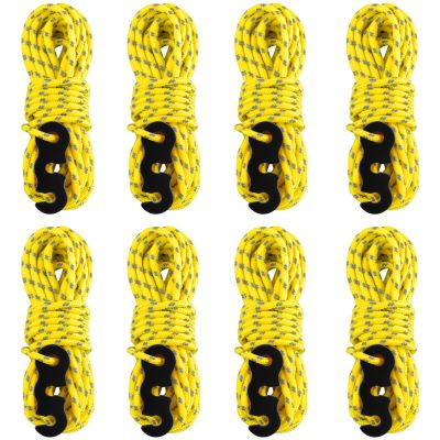 Azarxis Reflective Cord Pack, Tent Guyline Rope High-Strength Lightweight 13ft per piece with Aluminum Cord Adjuster for Tying Down Tarps, Camping Tent, Outdoor Packaging (Yellow - 8 Pack - 3mm)