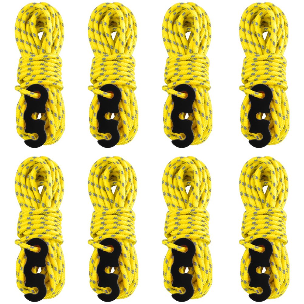 Azarxis Reflective Cord Pack, Tent Guyline Rope High-Strength Lightweight 13ft per piece with Aluminum Cord Adjuster for Tying Down Tarps, Camping Tent, Outdoor Packaging (Yellow - 8 Pack - 3mm)