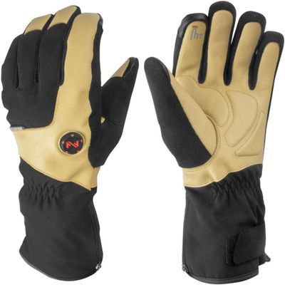 Fieldsheer Blacksmith Heated Work Gloves - Waterproof, 500D Fabric Shell, Wrist Cinch, Reinforced Palm, and Control Button, Light Tan - Small
