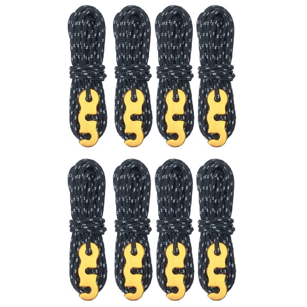 Azarxis Reflective Cord Pack, Tent Guyline Rope High-Strength Lightweight 13ft per Piece with Aluminum Cord Adjuster for Tying Down Tarps, Camping Tent, Outdoor Packaging (Black - 8 Pack - 3mm)