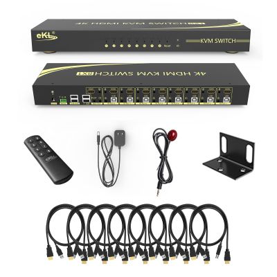 eKL KVM Switch, 8 Port v2.0 HDMI KVM Switch Supports Hotkeys Swapping 4K@60Hz 4:4:4 1080p 3D, 8 in 1 Out 8 PCs Sharing with One Set of Keyboard and Mouse