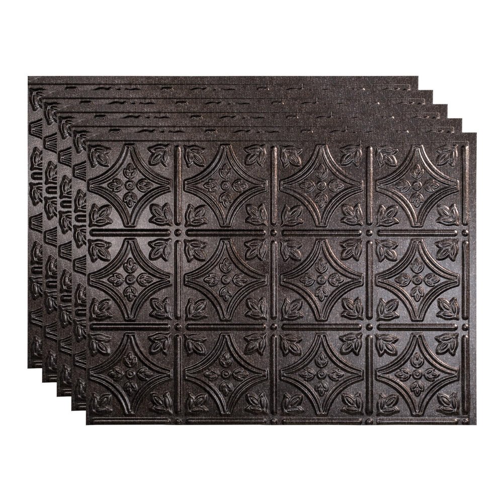 FASDE Traditional Style/Pattern 1 Decorative Vinyl 18in x 24in Backsplash Panel in Smoked Pewter (5 Pack)
