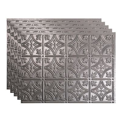 FASDE Traditional Style/Pattern 1 Decorative Vinyl 18in x 24in Backsplash Panel in Galvanized Steel (5 Pack)