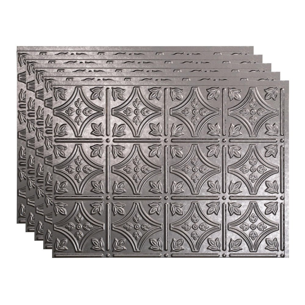 FASDE Traditional Style/Pattern 1 Decorative Vinyl 18in x 24in Backsplash Panel in Galvanized Steel (5 Pack)