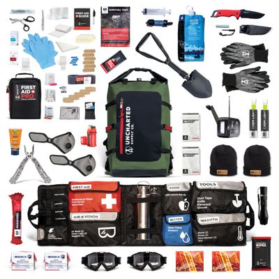 Uncharted Supply Co. The SEVENTY2 Pro 2-Person Survival System  72 Hour Emergency Preparedness Kit with 60+ Tools for Home, Car, Camping, and Disaster Readiness  Durable Waterproof Go Bag (Olive)