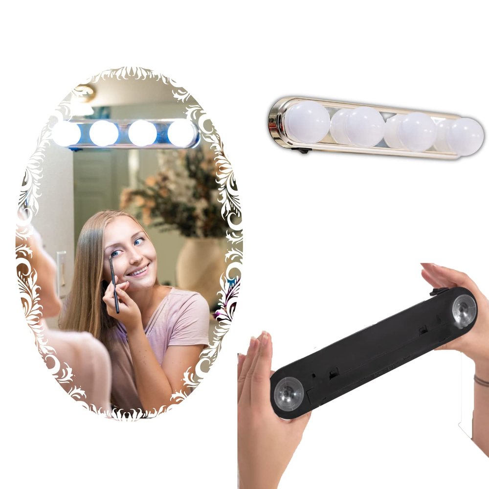 Professional Hollywood Makeup Lighting (1 Set) | Cordless LED Vanity Light with Bright Bulbs, Portable Lighting Fixture for Bathroom & Dressing Room