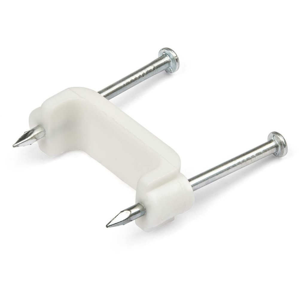 StarTech.com 100 Pack Cable Clips with Nails - Two Steel Nails - Reusable Nail-in Clamps - Brick/Drywall Cable Fasteners - Ethernet Cord/AV/Coax Cable - Mounting Cable Tacks - White - TAA (CBMDNMCC2)