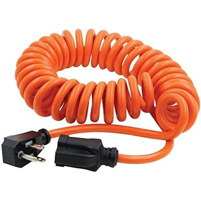 Prime Coiled Power Tool Extension Cord - 16AWG, 13 amp/1625 watt, 125 Volt Load, SJT, Orange, Expands from 3ft to 10ft, Flame Retardant, Abrasion Resistant (141777)