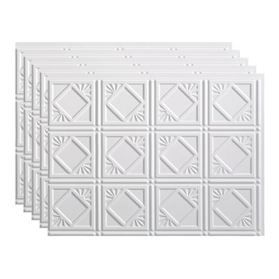 Fasade 18in x 24in Traditional 4 Matte White Backsplash Panel 5pk