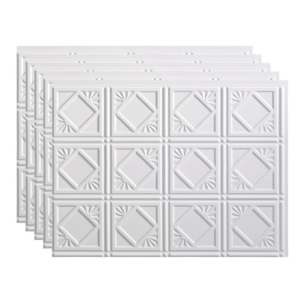 Fasade 18in x 24in Traditional 4 Matte White Backsplash Panel 5pk