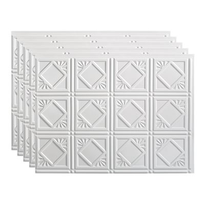 Fasade 18in x 24in Traditional 4 Gloss White Backsplash Panel 5pk