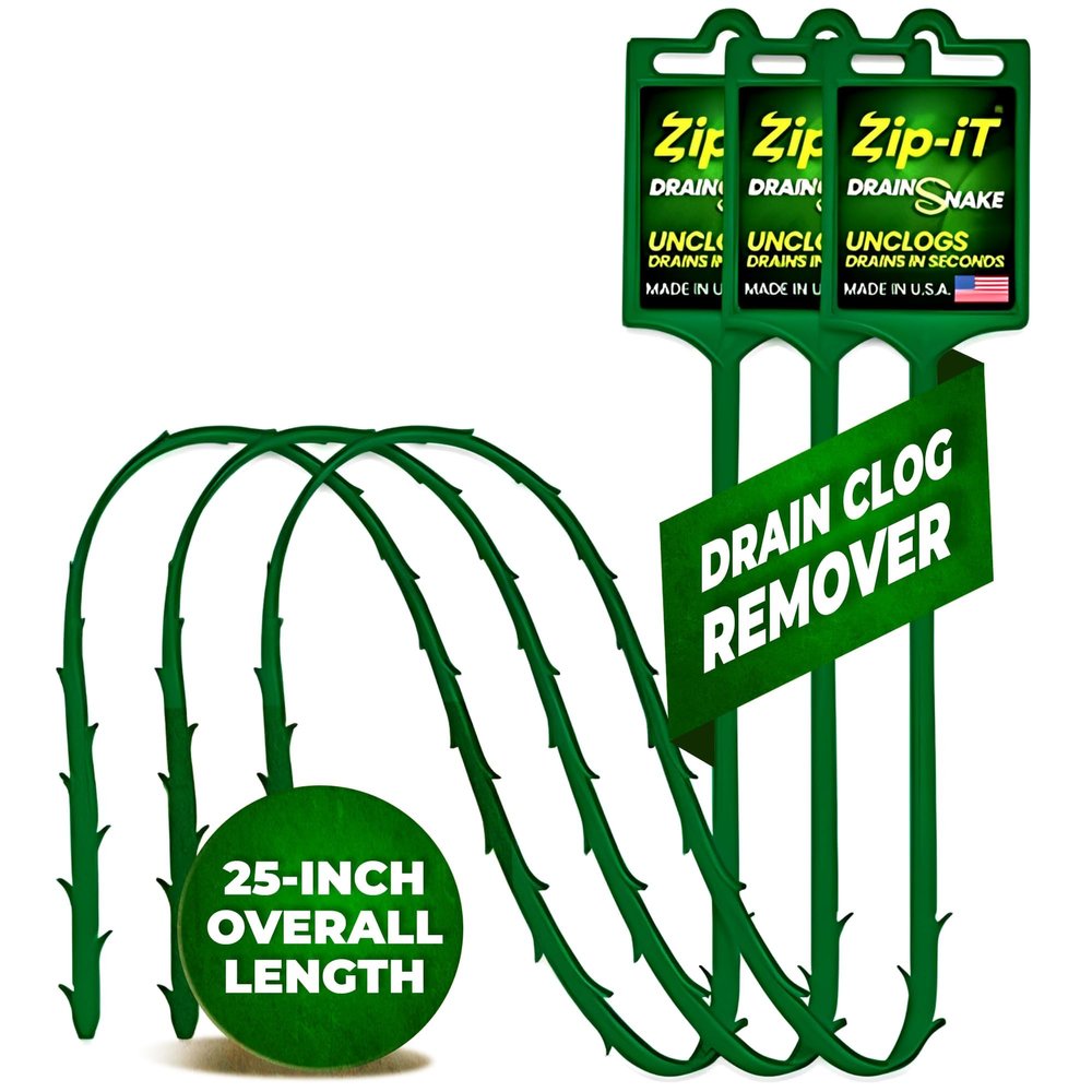 The original Zip-It Hair Clog Remover 25-inch Overall Length Drain Snake Cleaner (3-Pack), Unclog Your Sink, Shower, & Tub Drain In Seconds  Non-toxic, Made in the USA