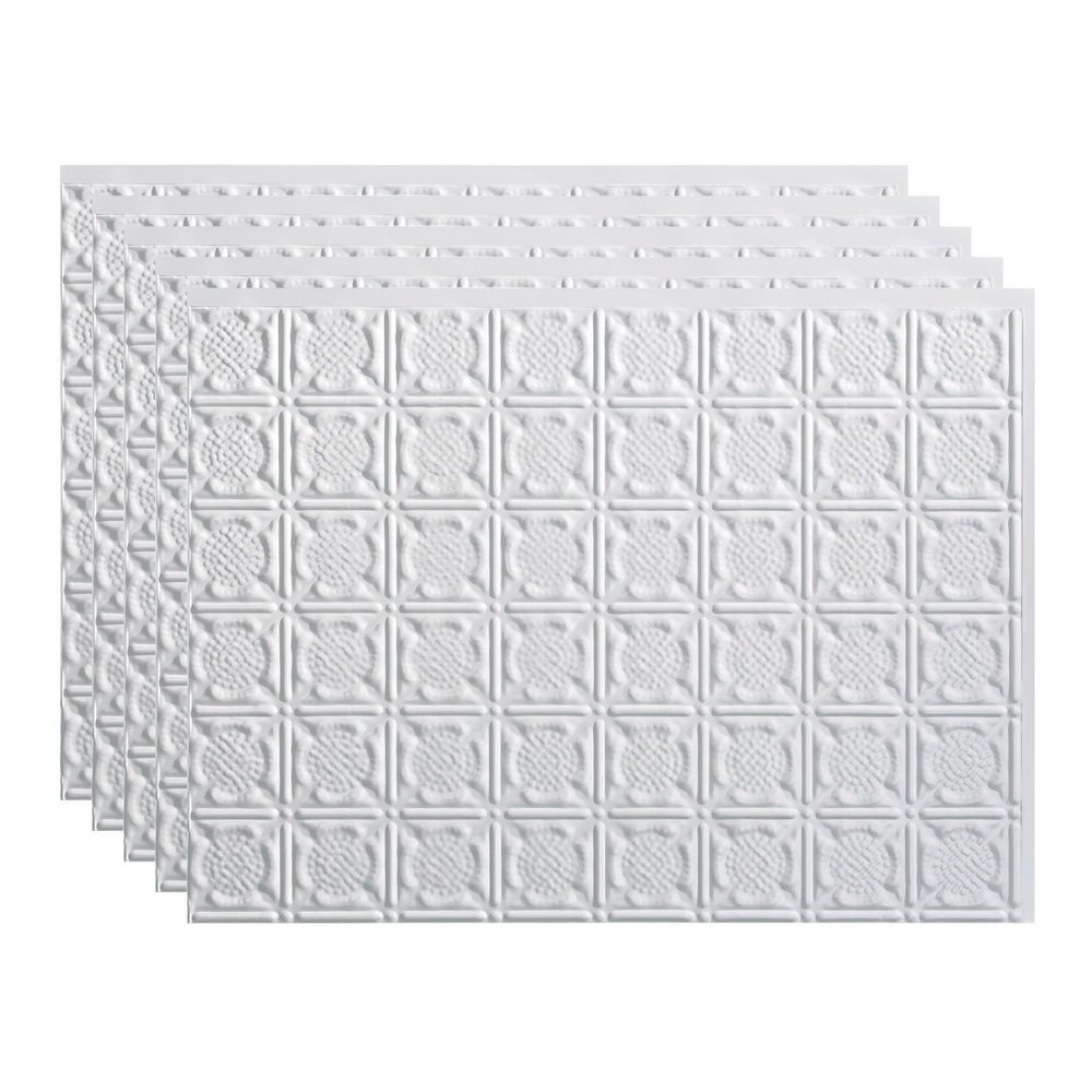 Fasade 18in x 24in Traditional 6 Gloss White Backsplash Panel 5pk