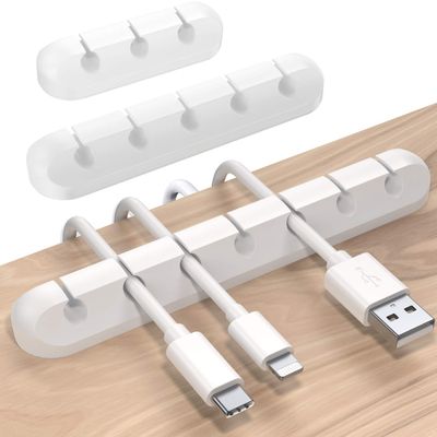 SOULWIT Cable Holder Clips, 3-Pack Cable Management Cord Organizer Clips Silicone Self Adhesive for Desktop USB Charging Cable Nightstand Power Cord Mouse Cable Wire PC Office Home