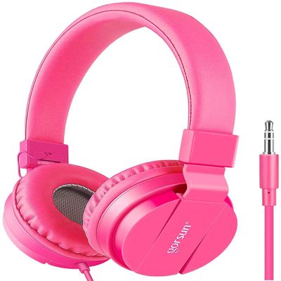 gorsun Kids Headphones, Lightweight Stereo Wired Toddler Headphones, Adjustable Headband Children's Headset for Smartphones Computer Pad Earphones(Pink)