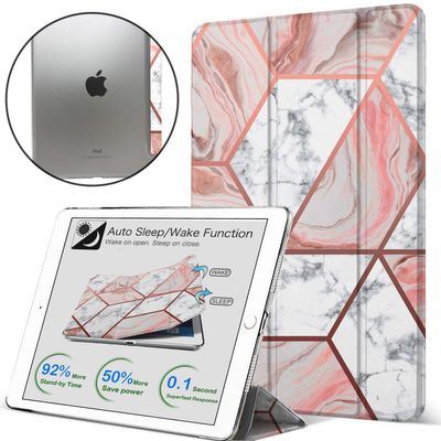 DuraSafe Cases for iPad PRO 12.9 Inch 2017 2nd Generation [ Pro 12.9 2 ] Printed Slim Lightweight Protective PC Dual Angle Stand Clear Flip Back Cover - Marble Pink