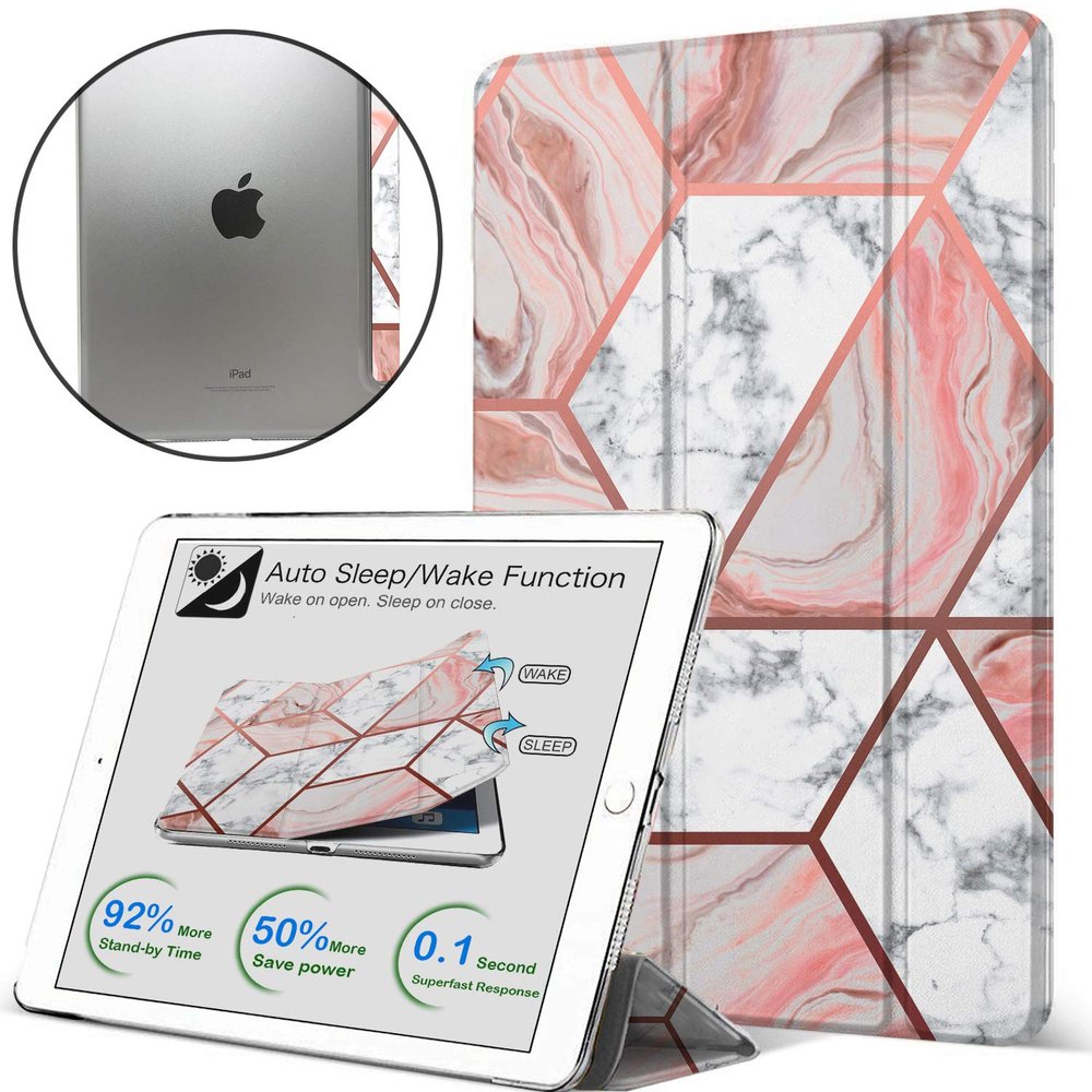 DuraSafe Cases for iPad PRO 12.9 Inch 2017 2nd Generation [ Pro 12.9 2 ] Printed Slim Lightweight Protective PC Dual Angle Stand Clear Flip Back Cover - Marble Pink