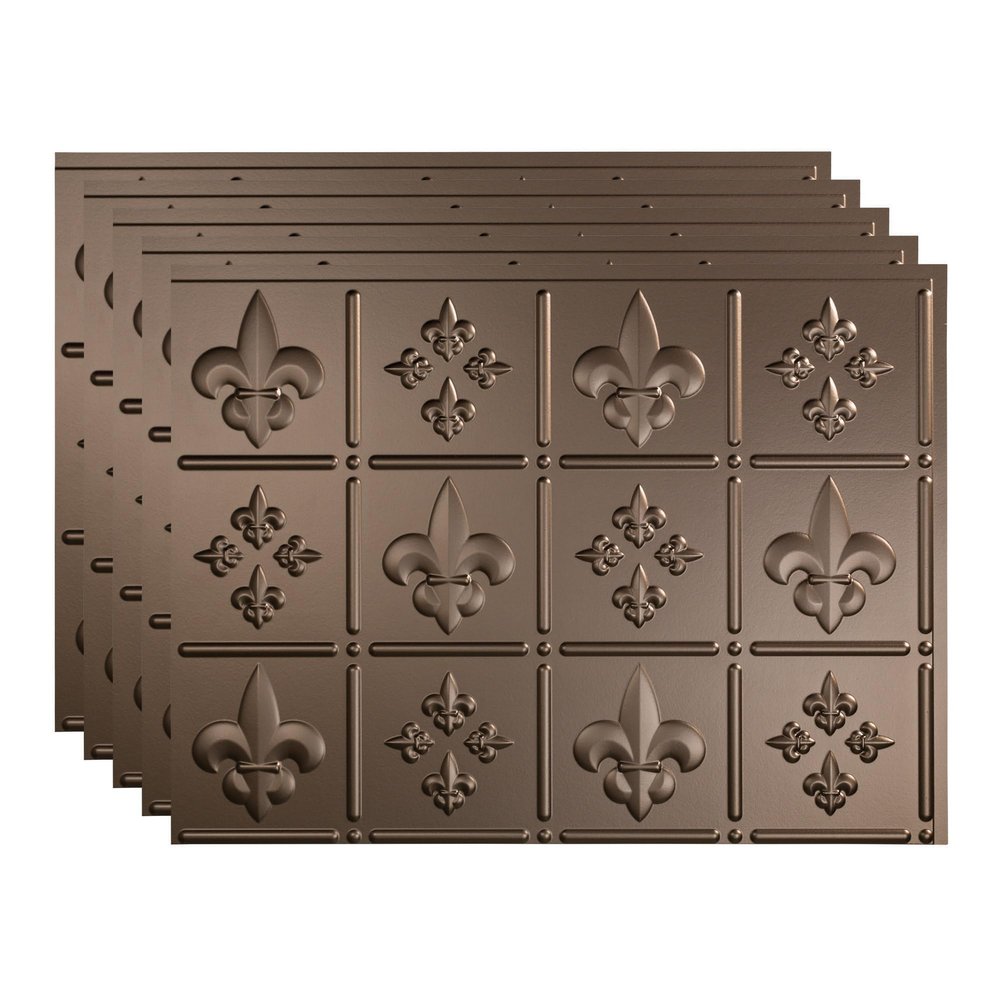Fasade 18in x 24in Fleur-de-lis Argent Bronze Backsplash Panel 5pk