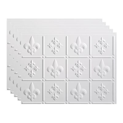 Fasade 18in x 24in Fleur-de-lis Matte White Backsplash Panel 5pk