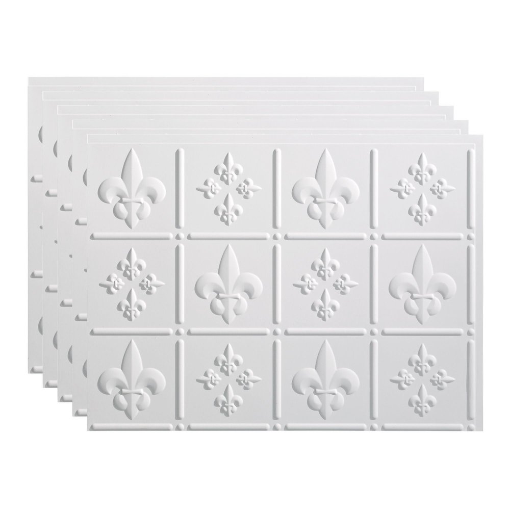 Fasade 18in x 24in Fleur-de-lis Matte White Backsplash Panel 5pk