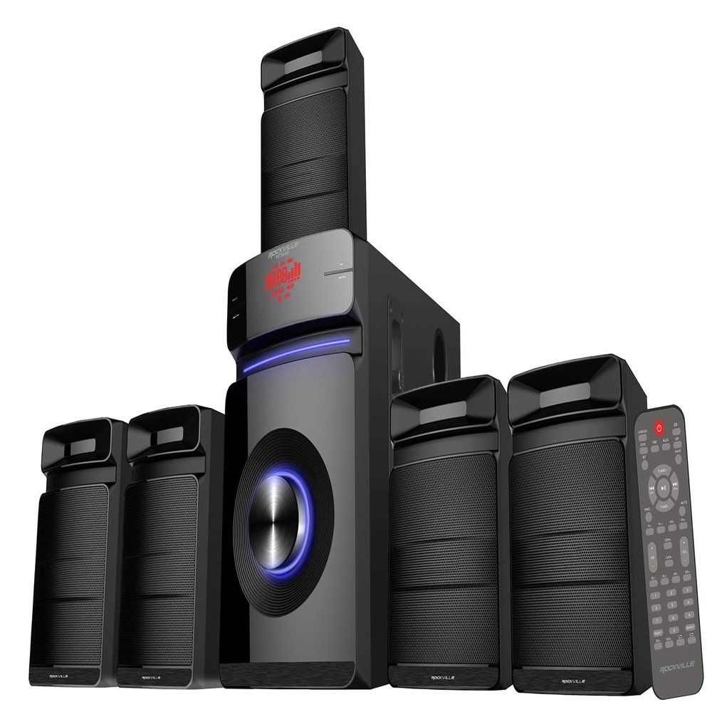 Rockville HTS45 800w 5.1 Channel Home Theater Audio System, Bluetooth Connectivity, USB/SD Playback, Wall-Mountable Speakers, for Home Entertainment