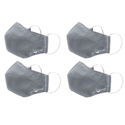 green sprouts i play 4 Pack Reusable Face Mask and Storage Bag with Carbon Filter and Water-Resistant Teen/Adult Medium Grey
