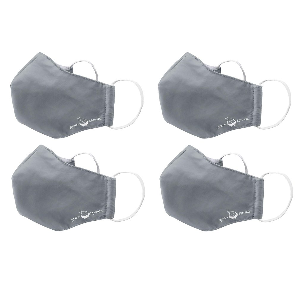 green sprouts i play 4 Pack Reusable Face Mask and Storage Bag with Carbon Filter and Water-Resistant Teen/Adult Medium Grey