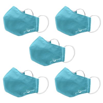 green sprouts i play 5 Pack Reusable Face Mask and Storage Bag with Carbon Filter and Water-Resistant Teen/Adult Medium Aqua