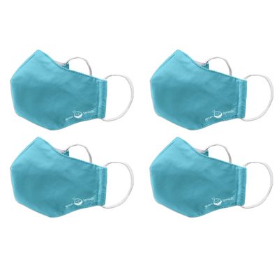 green sprouts i play 4 Pack Reusable Face Mask and Storage Bag with Carbon Filter and Water-Resistant Adult Large Aqua