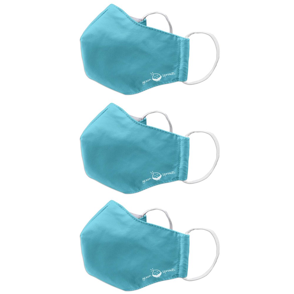green sprouts i play 3 Pack Reusable Face Mask and Storage Bag with Carbon Filter and Water-Resistant Teen/Adult Medium Aqua