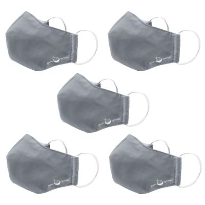 green sprouts i play 5 Pack Reusable Face Mask and Storage Bag with Carbon Filter and Water-Resistant Adult Large Grey
