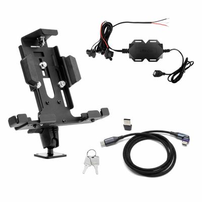 ARKON Mounts Heavy-Duty LockVise Metal Locking Tablet Mount Kit with 12V Hardwire Power Adapter & 240W Magnetic USB-C Cable, AMPS Drill-Down Base for Fleet, Forklift & Warehouse Vehicles
