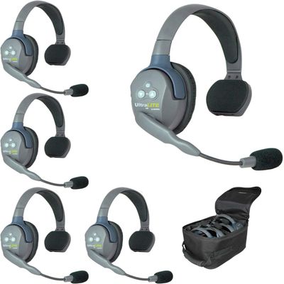 Eartec UL5S UltraLITE 5-Person Single-Ear Headset System with Single-Ear Master Headset and 4x Single-Ear Remote Headset