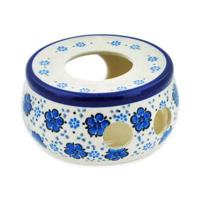Polmedia Polish Pottery Heater - Flowing Blues Pattern Handmade in Boleslawiec Poland by Ceramika Artystyczna + Certificate of Authenticity