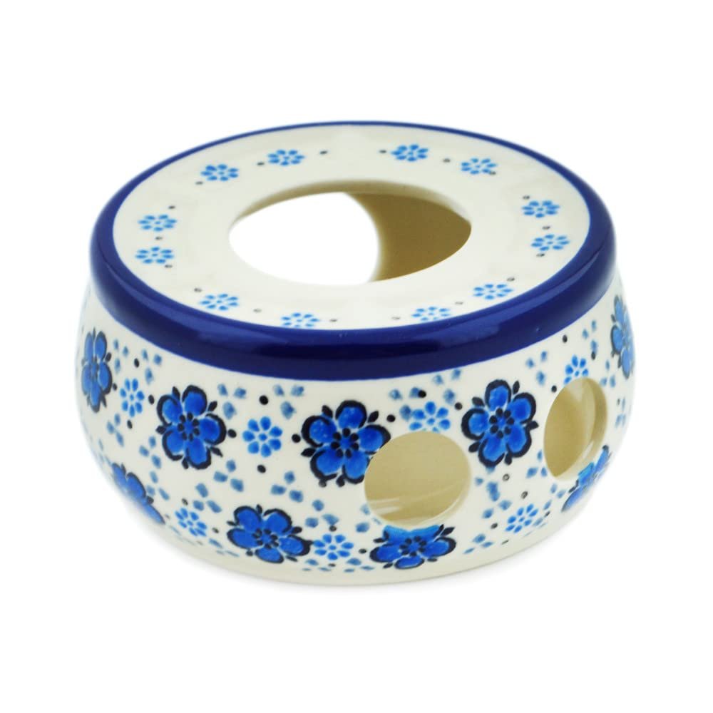 Polmedia Polish Pottery Heater - Flowing Blues Pattern Handmade in Boleslawiec Poland by Ceramika Artystyczna + Certificate of Authenticity
