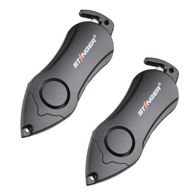 Stinger Personal Alarm Keychain Emergency Tool, Safety Panic Alarm Siren, Seat Belt Cutter, Glass Breaker, Security Device for Women Men Kid, Designed in USA (Black 2 pcs)