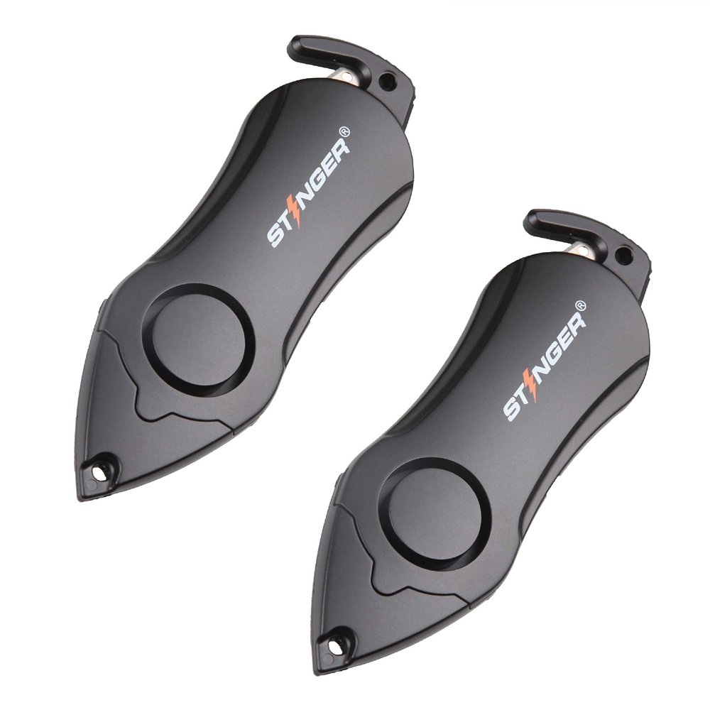 Stinger Personal Alarm Keychain Emergency Tool, Safety Panic Alarm Siren, Seat Belt Cutter, Glass Breaker, Security Device for Women Men Kid, Designed in USA (Black 2 pcs)